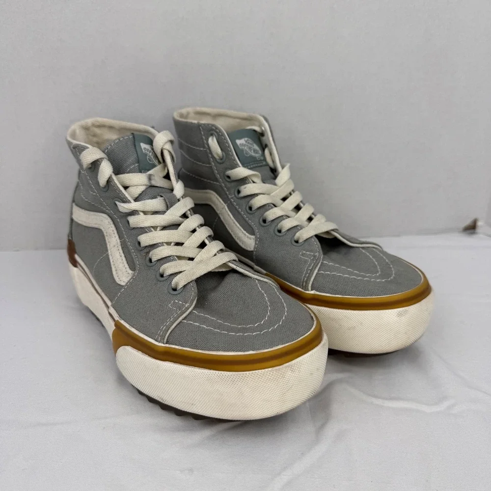 Vans Sk8-Hi Stacked Pewter Gray Canvas‎ Platform High Top Sneakers Womens 6.5